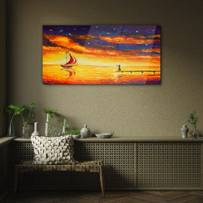 Schilderij op glas Zonsondergang over de zee