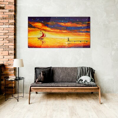 Schilderij op glas Zonsondergang over de zee