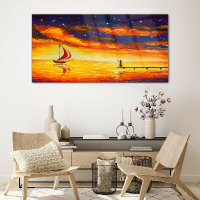 Schilderij op glas Zonsondergang over de zee