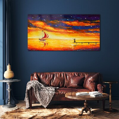 Schilderij op glas Zonsondergang over de zee