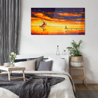 Schilderij op glas Zonsondergang over de zee