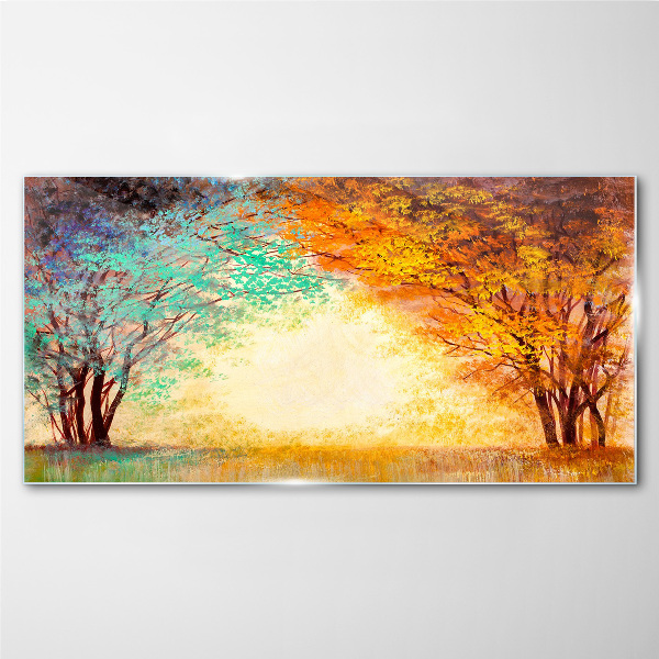 Glas foto Gouden bomen in het ochtendlicht