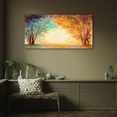 Glas foto Gouden bomen in het ochtendlicht