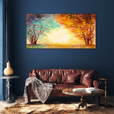 Glas foto Gouden bomen in het ochtendlicht