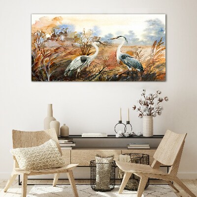 Schilderij op glas Idylle tussen de ooievaars