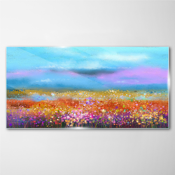 Glas foto Een bloemenlandschap in pastelkleuren