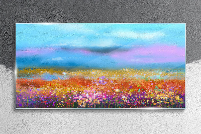 Glas foto Een bloemenlandschap in pastelkleuren