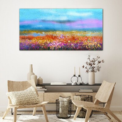 Glas foto Een bloemenlandschap in pastelkleuren