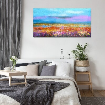 Glas foto Een bloemenlandschap in pastelkleuren