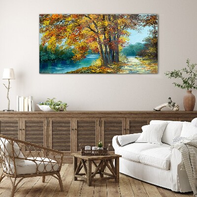 Glas foto Herfstlaan langs de rivier