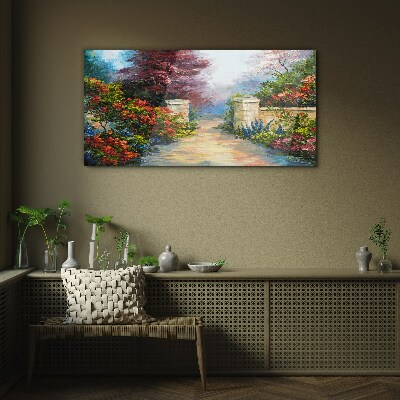 Schilderij op glas Een bloemenparadijs in kleuren