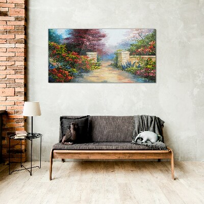 Schilderij op glas Een bloemenparadijs in kleuren