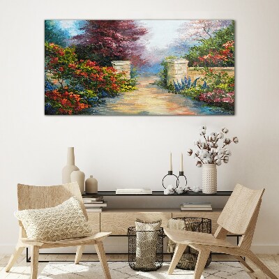 Schilderij op glas Een bloemenparadijs in kleuren