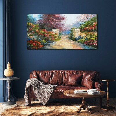 Schilderij op glas Een bloemenparadijs in kleuren