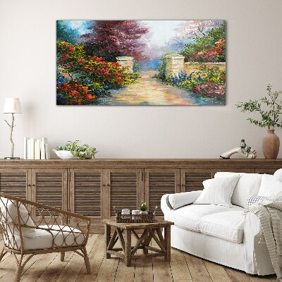 Schilderij op glas Een bloemenparadijs in kleuren