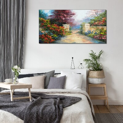 Schilderij op glas Een bloemenparadijs in kleuren