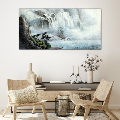 Foto op glas Een waterval in een mystiek landschap