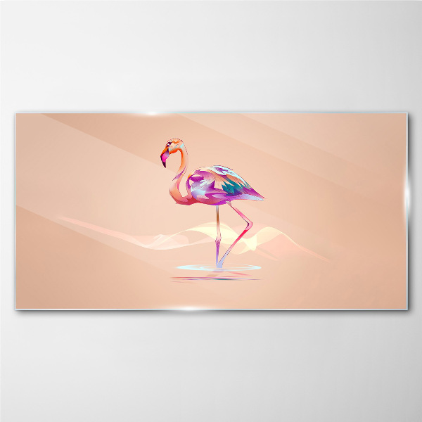 Foto op glas Roze flamingo op een pastelachtergrond