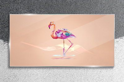 Foto op glas Roze flamingo op een pastelachtergrond