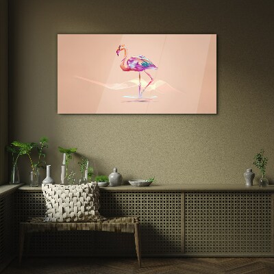 Foto op glas Roze flamingo op een pastelachtergrond