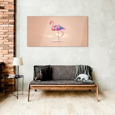 Foto op glas Roze flamingo op een pastelachtergrond