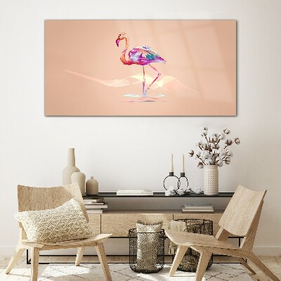 Foto op glas Roze flamingo op een pastelachtergrond