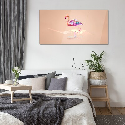 Foto op glas Roze flamingo op een pastelachtergrond