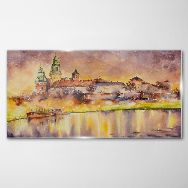 Foto op glas Gouden weerspiegelingen op de rivier