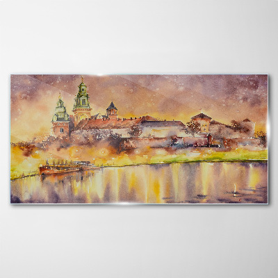 Foto op glas Gouden weerspiegelingen op de rivier