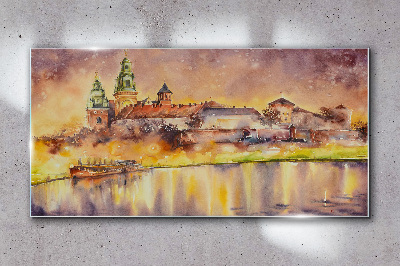 Foto op glas Gouden weerspiegelingen op de rivier