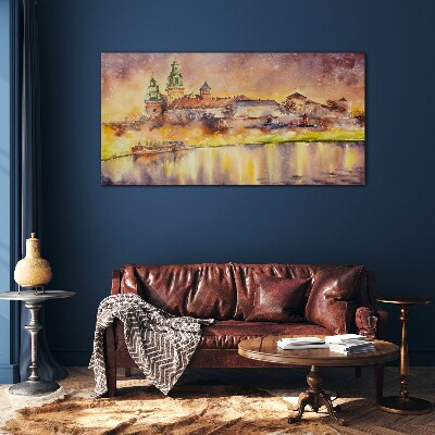 Foto op glas Gouden weerspiegelingen op de rivier