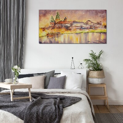 Foto op glas Gouden weerspiegelingen op de rivier