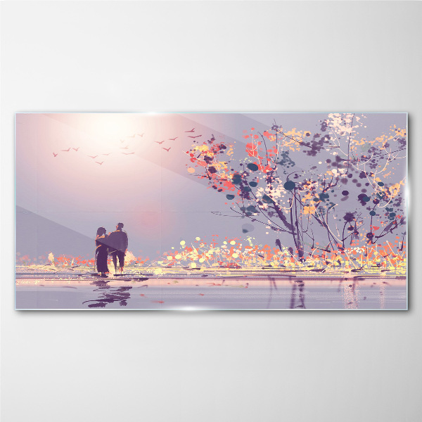 Glas foto Een romantische wandeling bij zonsondergang