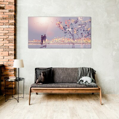 Glas foto Een romantische wandeling bij zonsondergang