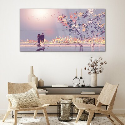 Glas foto Een romantische wandeling bij zonsondergang