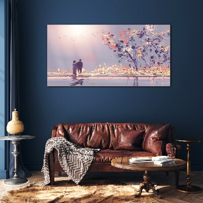 Glas foto Een romantische wandeling bij zonsondergang