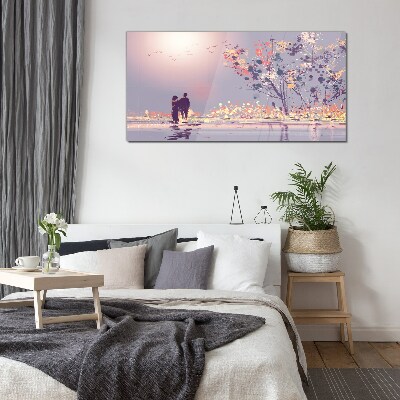 Glas foto Een romantische wandeling bij zonsondergang