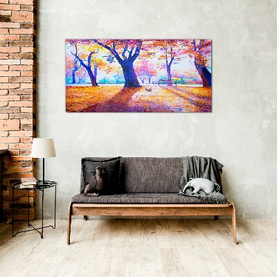 Glas foto Herfstlandschap in regenboogkleuren