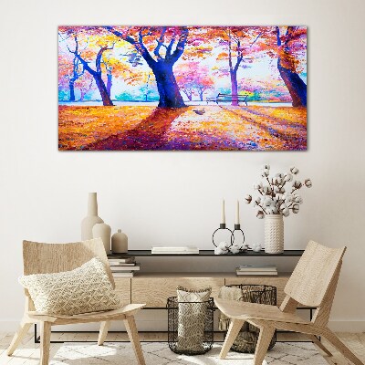 Glas foto Herfstlandschap in regenboogkleuren