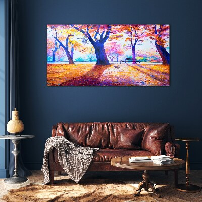 Glas foto Herfstlandschap in regenboogkleuren