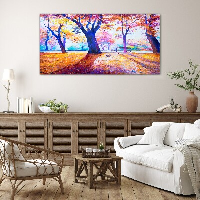 Glas foto Herfstlandschap in regenboogkleuren