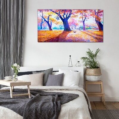 Glas foto Herfstlandschap in regenboogkleuren