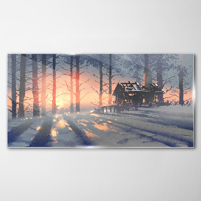 Schilderij op glas Wintermorgen in het bos