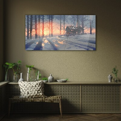 Schilderij op glas Wintermorgen in het bos