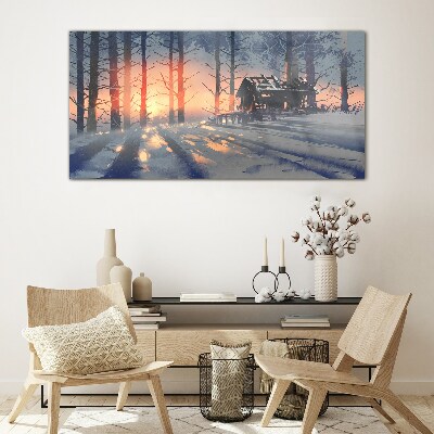 Schilderij op glas Wintermorgen in het bos