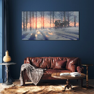 Schilderij op glas Wintermorgen in het bos