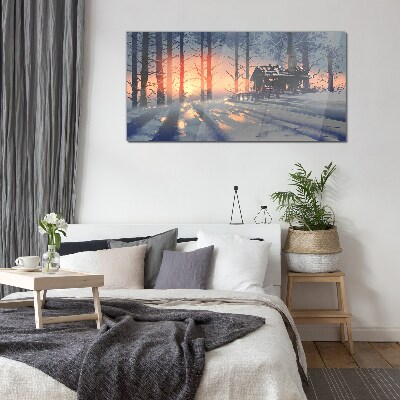 Schilderij op glas Wintermorgen in het bos