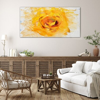 Glas foto Gele roos op een lichte achtergrond