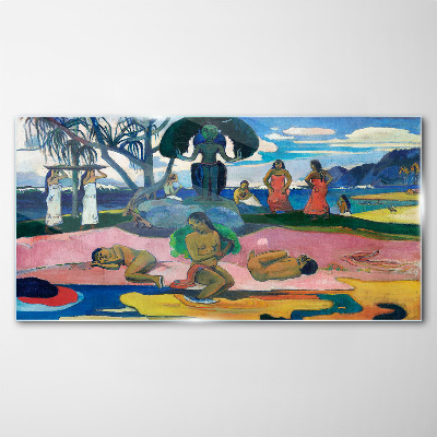 Foto op glas Tropische scène met personages