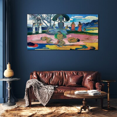 Foto op glas Tropische scène met personages